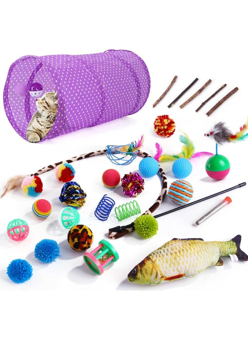 Rock Pow 30pcs Interactive Cat Toys - Keep Your Cat Active and Happy with Variety Teaser Wand, Cat Tunnel, Tent, and Fish Toy，The best gifts for cat lovers - Image 1