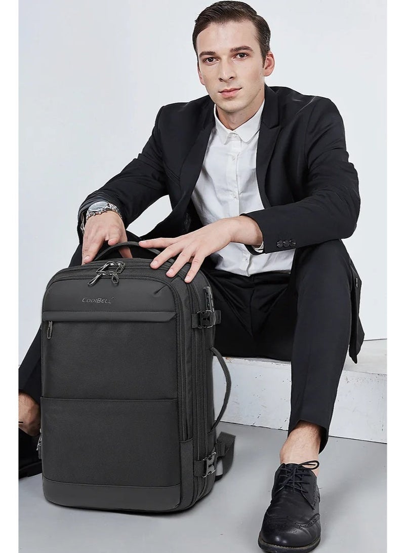 Coolbell 36 L Expandable Waterproof Portable Anti-theft Backpack For Men 17.3 inch Laptop, USB-A Charging Port,180° Open,Black CB-8298 - Image 2