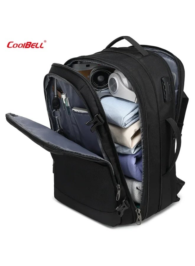 Coolbell 36 L Expandable Waterproof Portable Anti-theft Backpack For Men 17.3 inch Laptop, USB-A Charging Port,180° Open,Black CB-8298 - Image 4