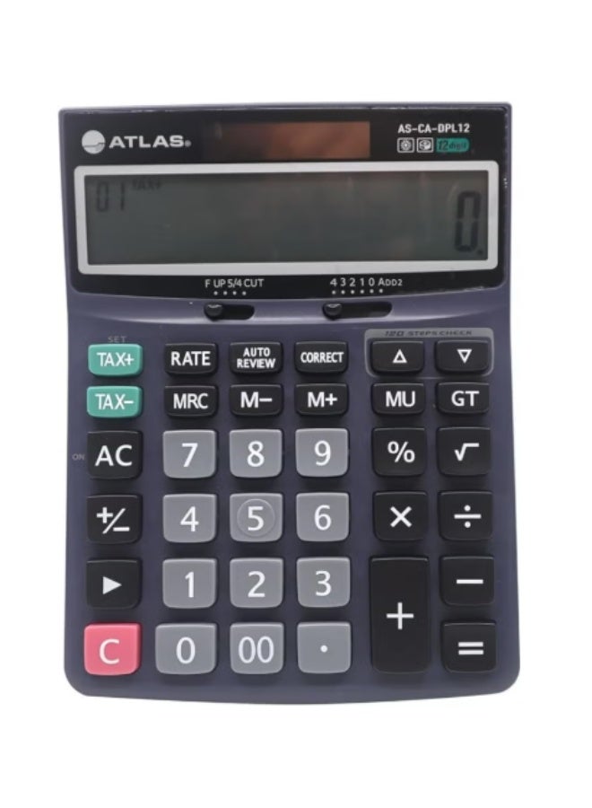 ATLAS 12-Digit Calculator, 120-Step Check & Correct, Dual Power, Grand Total & Tax Function, Large - Image 1