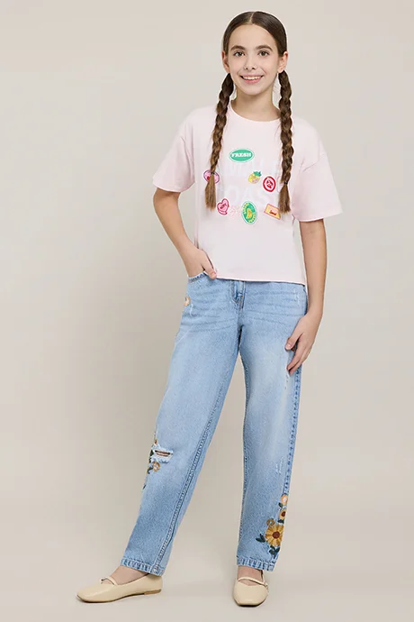 R&B Printed T-Shirt with Crew Neck and Short Sleeves