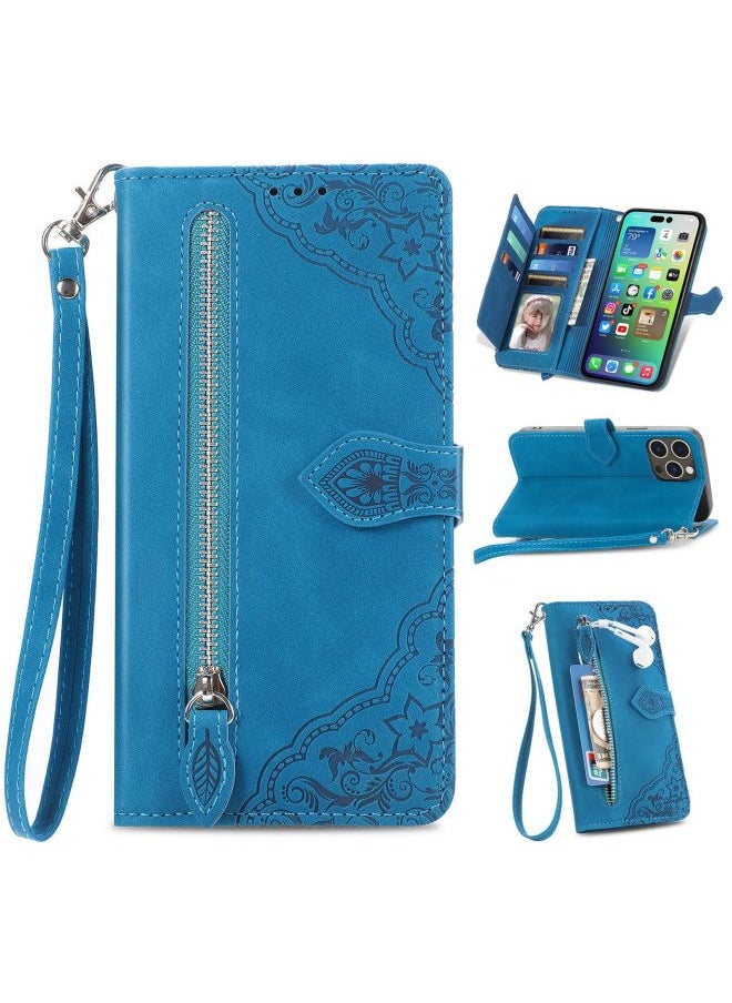 Generic Zipper Wallet Flip Cover Case For Iphone 15pro 14 Protective Shell S24 Phone Case Digital Computer/mobile Phone Accessories-Color:Blue-Applicable Model:For Iphone SE 2024  - Image 1