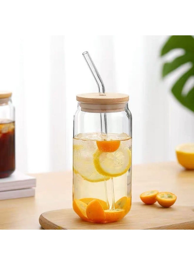 Glass Iced Coffee Mug with Straw and Bamboo Wood Lid Glass Juice Mug with Straw and Wooden Lid - Drinking Cups with Bamboo Lids and Straws, Glass Cup for Iced Coffee, Milk, Yogurt, Cocktails, Smoothies Clear Drinking Cup for Juice, Milk - Glass Mugs with Straw - Mug with Wooden Lid - Iced Coffee Mug with Straw and Wooden Lid - Iced Coffee Mug with Straw in the Shape of a Glass Jar - Image 1
