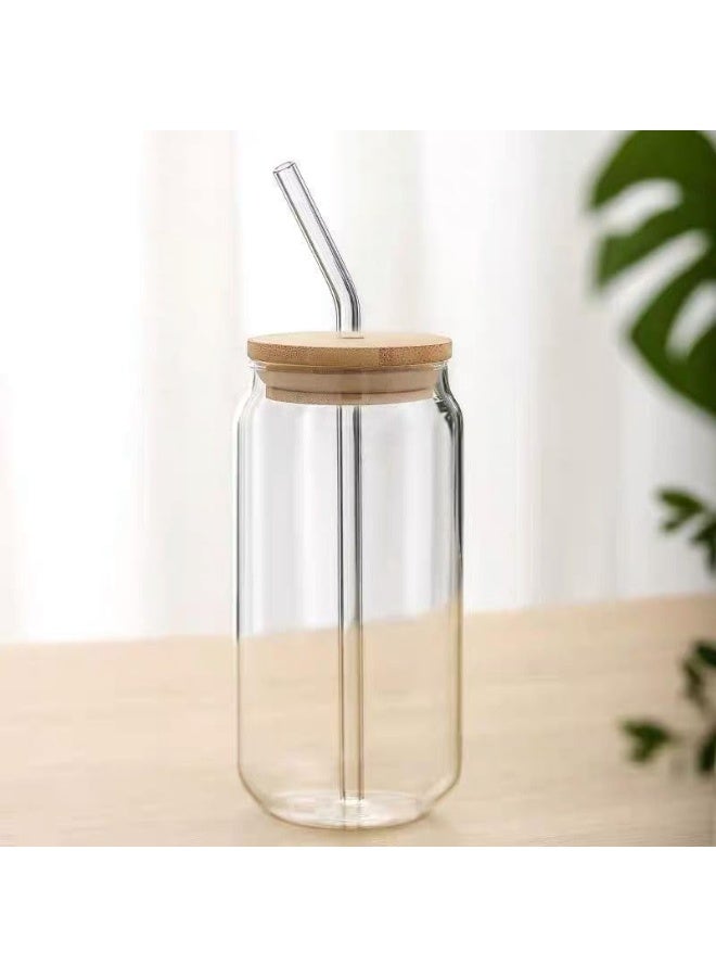Glass Iced Coffee Mug with Straw and Bamboo Wood Lid Glass Juice Mug with Straw and Wooden Lid - Drinking Cups with Bamboo Lids and Straws, Glass Cup for Iced Coffee, Milk, Yogurt, Cocktails, Smoothies Clear Drinking Cup for Juice, Milk - Glass Mugs with Straw - Mug with Wooden Lid - Iced Coffee Mug with Straw and Wooden Lid - Iced Coffee Mug with Straw in the Shape of a Glass Jar - Image 2