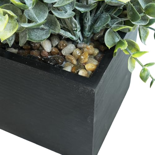 Winlyn 14 Artificial Eucalyptus Arrangement Faux Eucalyptus Plants in Black Rectangular Wooden Planter Box Artificial Potted Plant for Farmhouse Home Wedding Table Centerpiece Shelf Greenery Dcor - Image 3