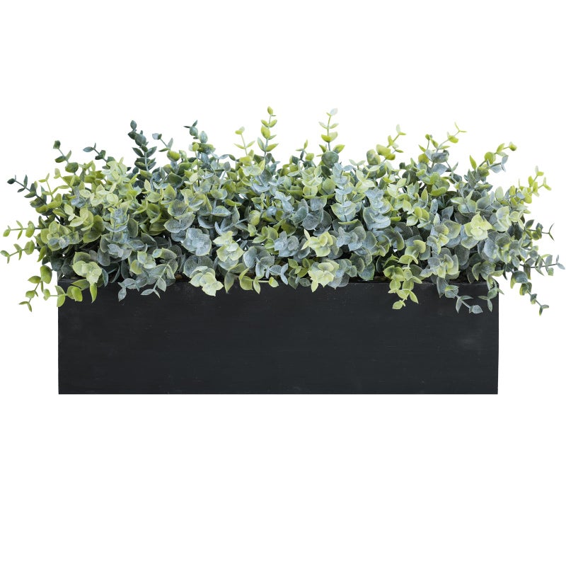 Winlyn 14 Artificial Eucalyptus Arrangement Faux Eucalyptus Plants in Black Rectangular Wooden Planter Box Artificial Potted Plant for Farmhouse Home Wedding Table Centerpiece Shelf Greenery Dcor - Image 2