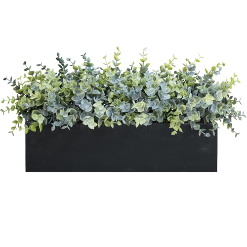Winlyn 14 Artificial Eucalyptus Arrangement Faux Eucalyptus Plants in Black Rectangular Wooden Planter Box Artificial Potted Plant for Farmhouse Home Wedding Table Centerpiece Shelf Greenery Dcor - Image 1