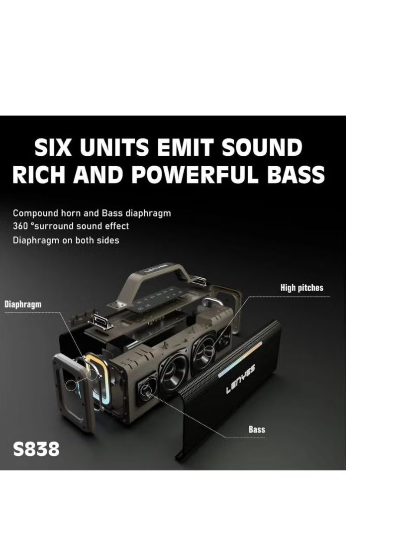 Lenyes S838 Portable Bluetooth Speaker 5.0 with 360° Surround Sound & Bass Diaphragm - Image 3