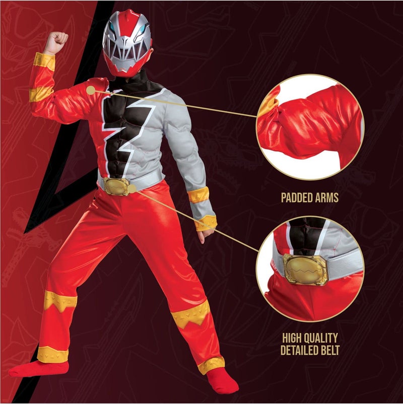 Disguise Red Ranger Muscle Costume for Kids, Official Power Rangers Dino Fury Outfit with Mask, Child Size Small (4-6) - Image 4