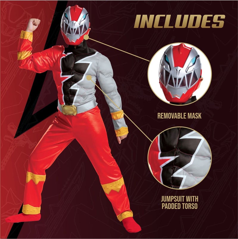 Disguise Red Ranger Muscle Costume for Kids, Official Power Rangers Dino Fury Outfit with Mask, Child Size Small (4-6) - Image 3