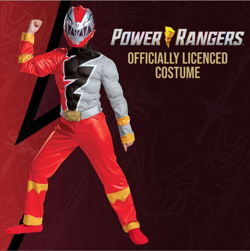 Disguise Red Ranger Muscle Costume for Kids, Official Power Rangers Dino Fury Outfit with Mask, Child Size Small (4-6) - Image 2