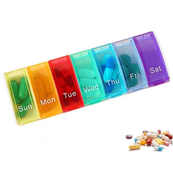 SiHuiTu Pill Box, 7 Day Portable Pill Organiser,Weekly Organizer to Hold Vitamins,Pill Boxes 7 Day Pill Organiser for Cod Liver Oil, Supplements, Medication Travel Work,Gift for Parents (Multicolor) - Image 1