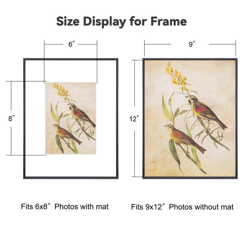 Fkvat 9x12 Picture Frame  Black Modern Thin Aluminum Metal Photo Frame with HD Glass  Fits 6x8 with Mat or 9 x 12 without Mat  for Tabletop and Wall Mounting  1 Pack - Image 1
