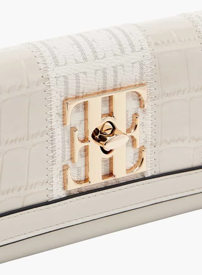 ELLE Women Monogram Print Flap Wallet with Twist Lock Closure