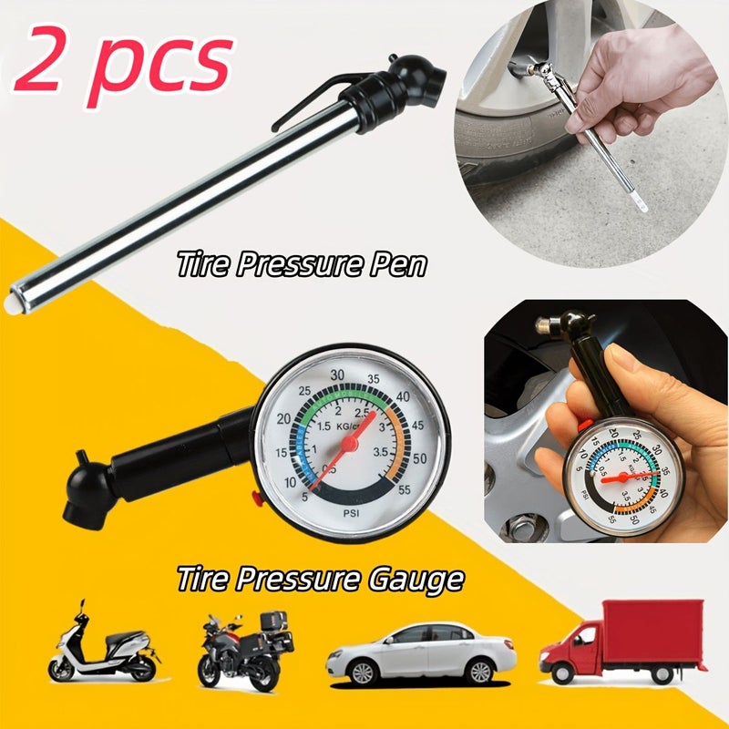 2 Pieces High Precision Tire Pressure Gauge Upgraded Version Black And Silvery Including 1 Tire Pressure Gauge And 1 Measuring Pen For Car Motorcycle Bicycle Truck Battery Free Design - Image 1