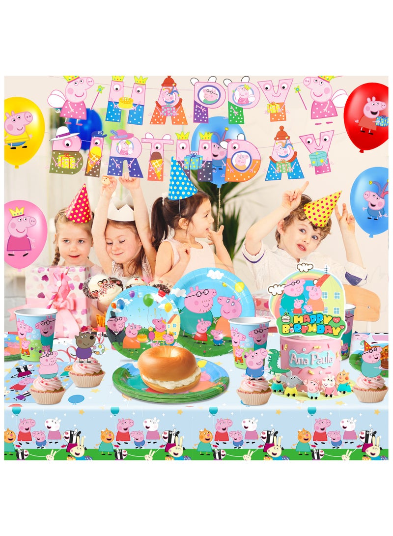 ILovhaprty Peppa Pig Birthday Decorations, 112pcs Peppa Pig Party Decorations & Peppa Pig Party Tableware Set - Peppa Pig Party Plates Cups Napkins Backdrop Balloon Banner etc Peppa Pig Party Supplies - Image 4