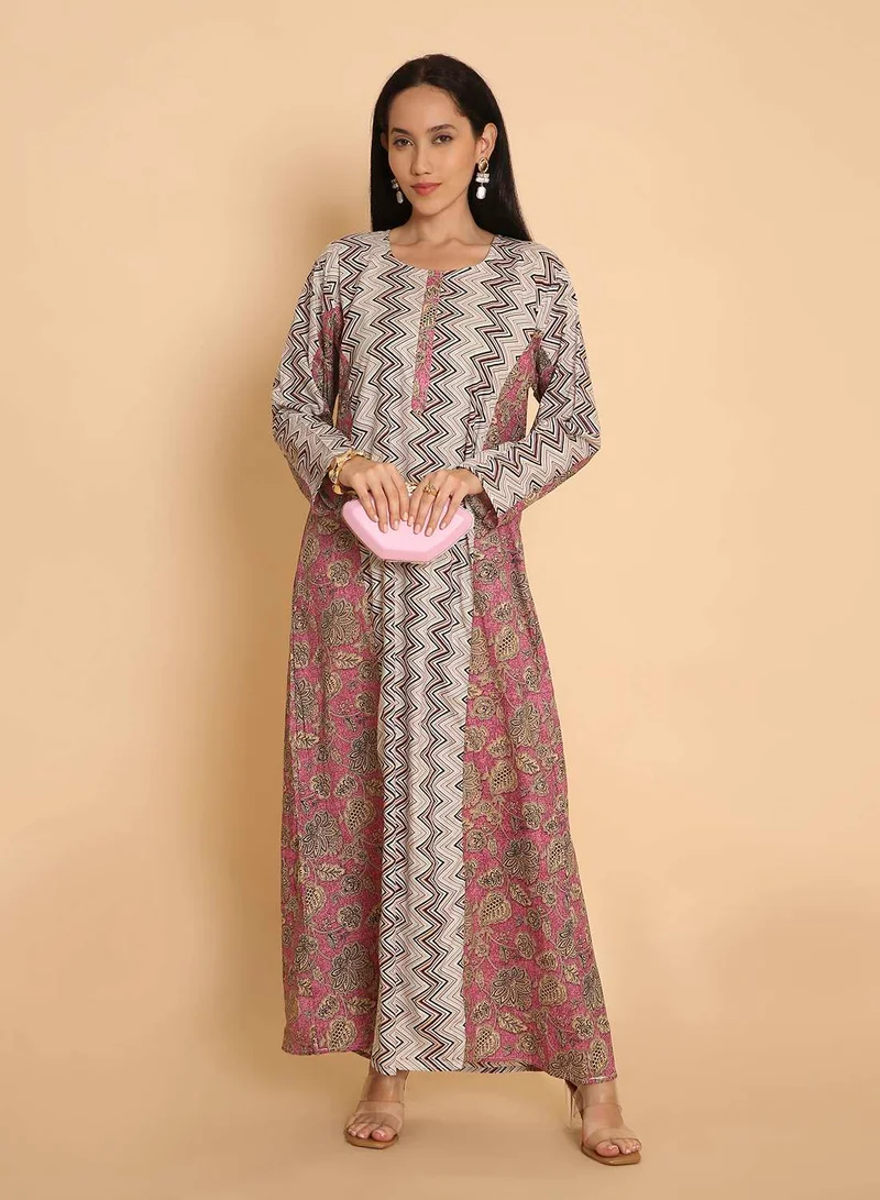 هانا آند سارا جلابية قفطان عربي تقليدي نسائي بتصميم مطبوع فريد