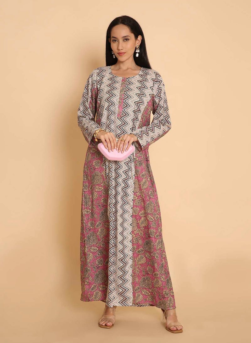 HANA & SARA Casual traditional arabic kaftan jalabiya dress for women with unique printed design - Image 1