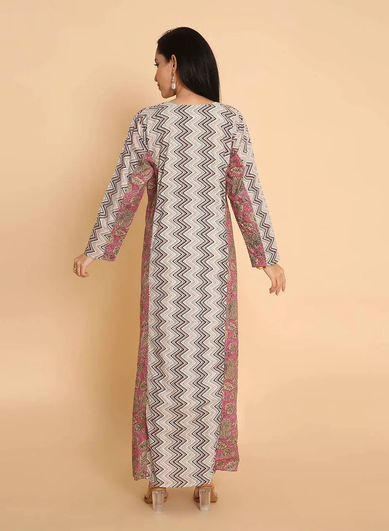 هانا آند سارا جلابية قفطان عربي تقليدي نسائي بتصميم مطبوع فريد