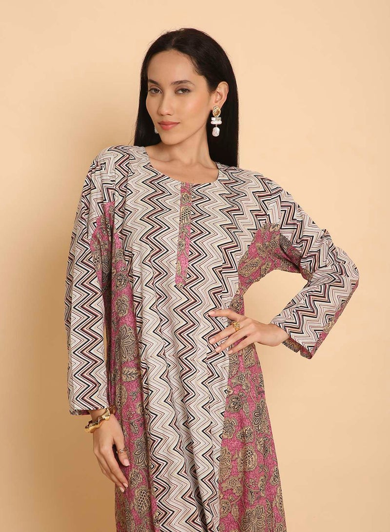 HANA & SARA Casual traditional arabic kaftan jalabiya dress for women with unique printed design - Image 3