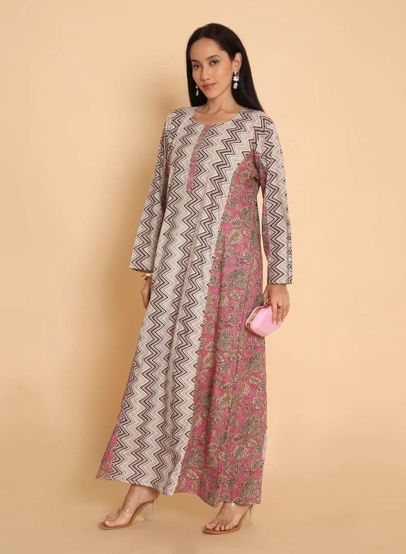 HANA & SARA Casual traditional arabic kaftan jalabiya dress for women with unique printed design - Image 4