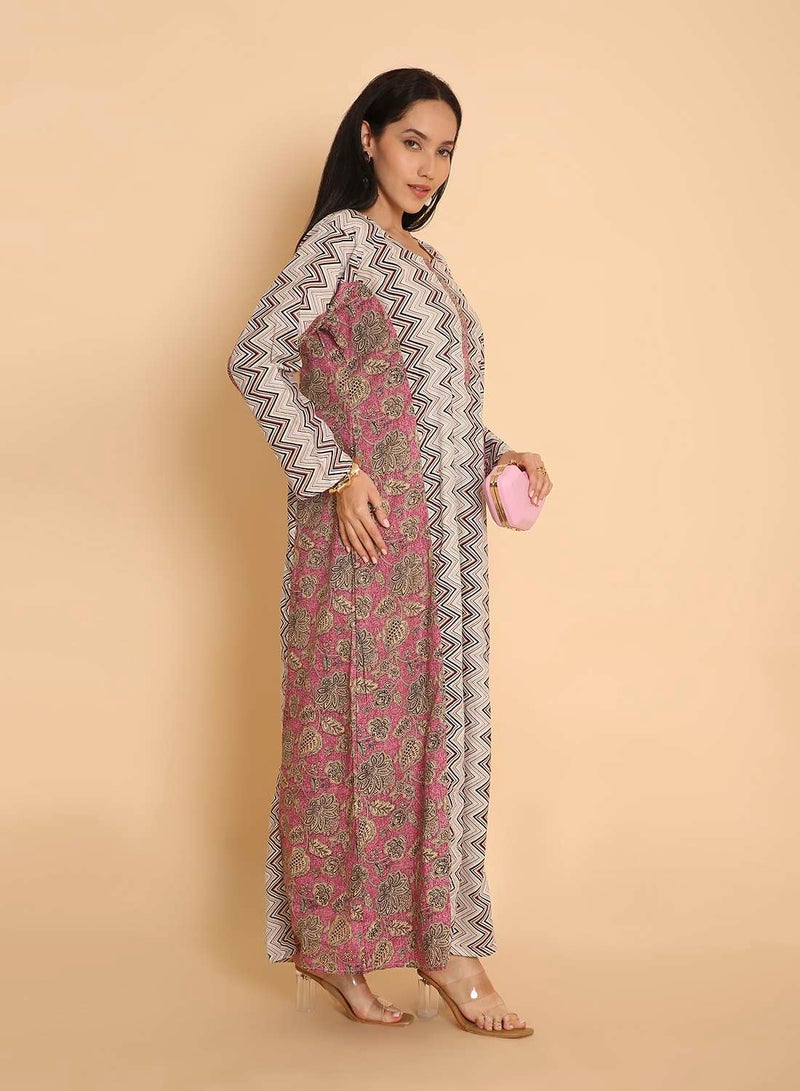 HANA & SARA Casual traditional arabic kaftan jalabiya dress for women with unique printed design - Image 5