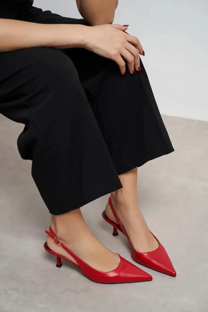 Nisantasi Shoes Megy Matte Pointed Toe Slingback — Red