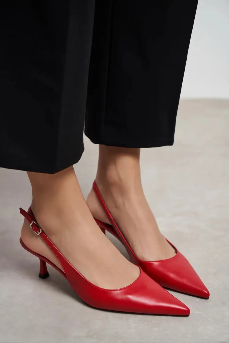 Nisantasi Shoes  Megy Matte Pointed Toe Slingback — Red for Women | Best Price UAE