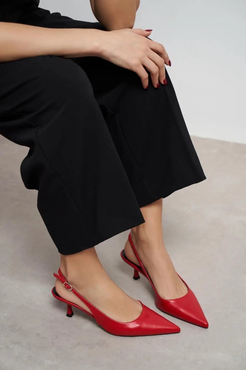 Nisantasi Shoes Megy Matte Pointed Toe Slingback — Red - Image 2