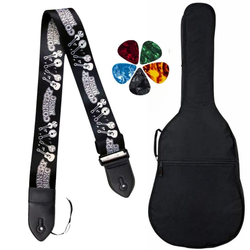 Mocking Bird Acoustic Guitar Bag Foam Padded Guitar Cover for 38, 39, 40, 41 inch with Adjustable Guitar Strap and Picks for Acoustic Electric Bass Guitar (Guitar Bag with Country Music Strap) - Image 1