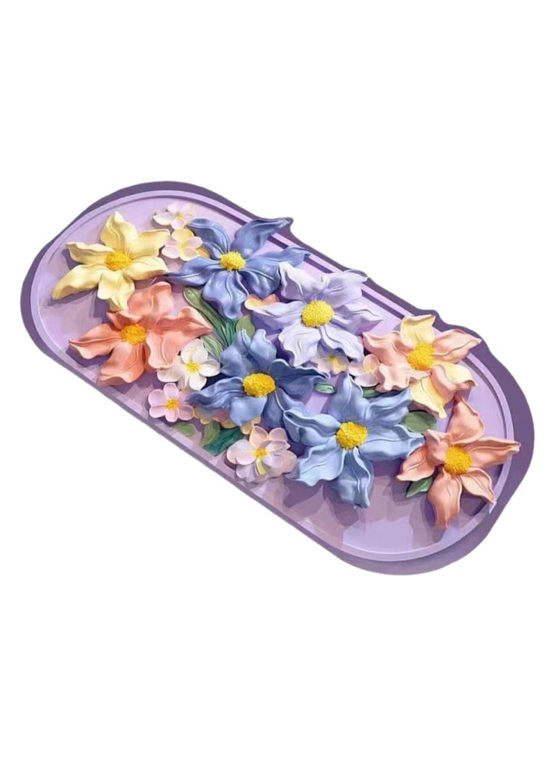 40x60cm3D Visual Flower Floor Mat Technology Velvet Bathroom Water-Absorbing Quick-Drying Mat Household Bathroom Special-Shaped Decorative Foot Mat ( Flower-9) - Image 1
