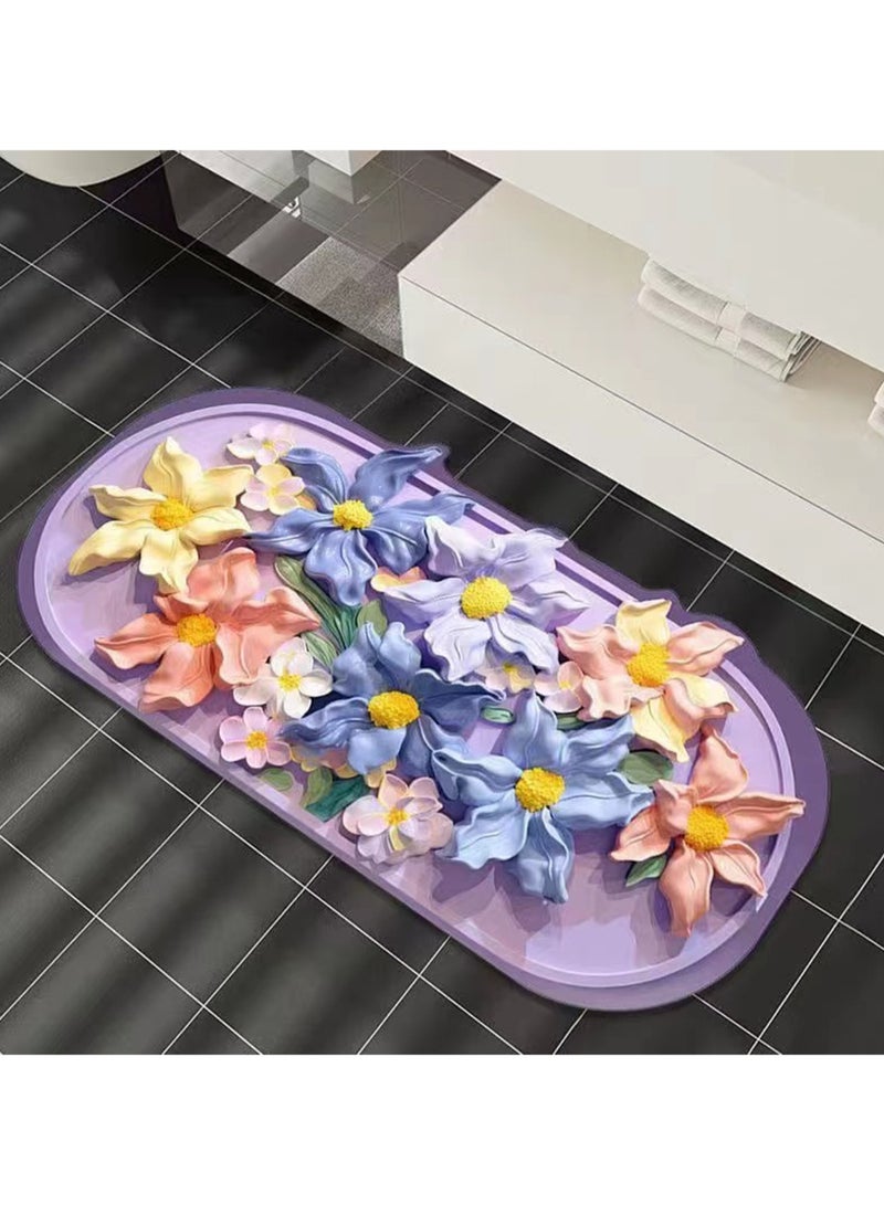 40x60cm3D Visual Flower Floor Mat Technology Velvet Bathroom Water-Absorbing Quick-Drying Mat Household Bathroom Special-Shaped Decorative Foot Mat ( Flower-9) - Image 2