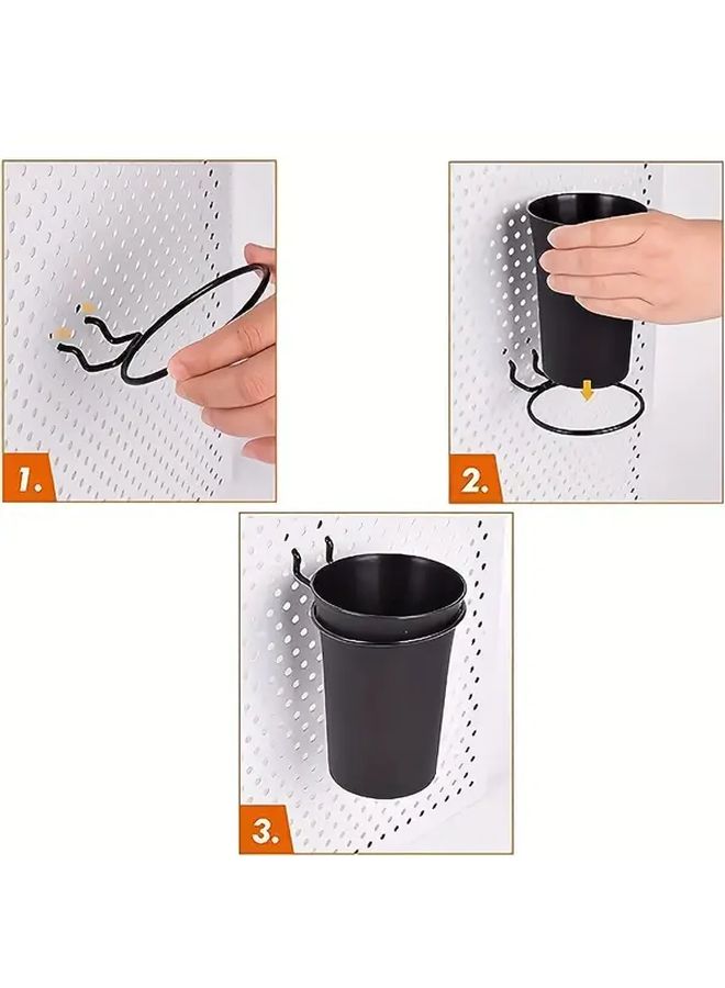 Black Big Round Cup Storage Hole Plate Hook With Cup Holder 2.5 Hole Spacing 6pcs For Tools Housing Super - Image 2