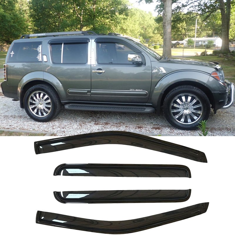 Deebior 4pcs Side Wind DeflectorOutChannel Tape On Sun Rain Guards Dark Smoke Nice Looking Window Visor fit for 20052012 Nissan Pathfinder 94512