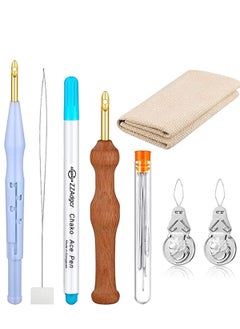 Y&D 8 Pieces Punch Needle Embroidery Kits Adjustable Rug Yarn Needle, Wooden Handle Pen Threader Cloth for Floss Cross Stitching Beginners  - Image 1
