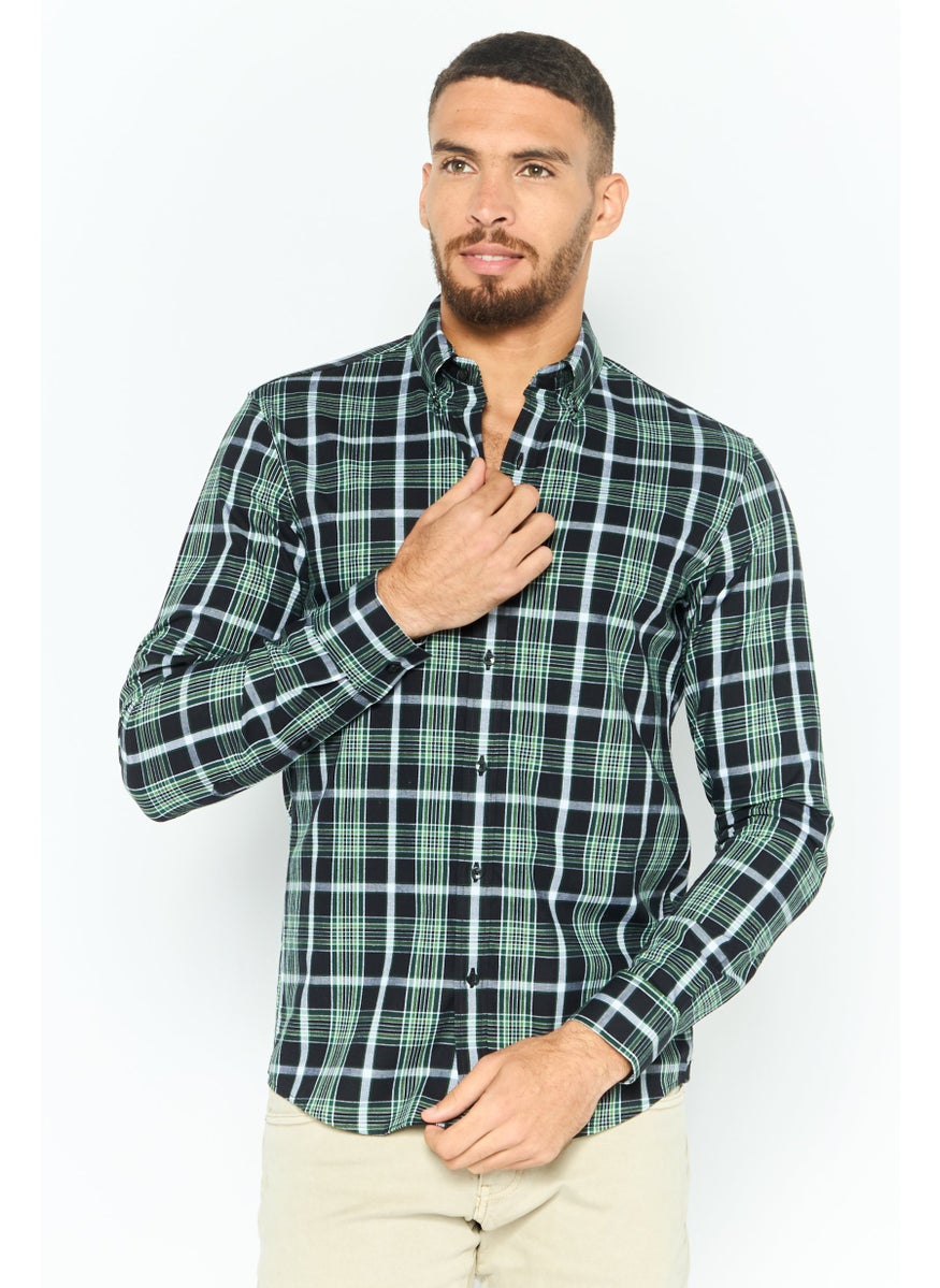 Michael Kors - Men Regular Fit Long Sleeve Checkered Casual Shirt, Green - Image 1