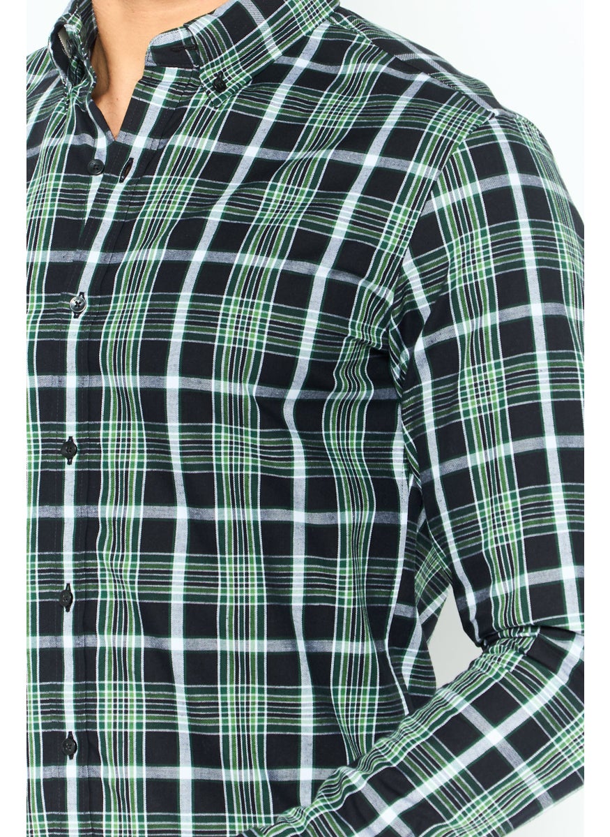 Michael Kors - Men Regular Fit Long Sleeve Checkered Casual Shirt, Green - Image 1