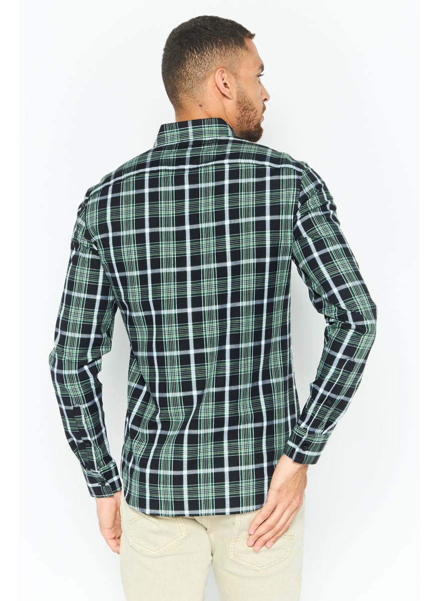 Michael Kors - Men Regular Fit Long Sleeve Checkered Casual Shirt, Green - Image 1