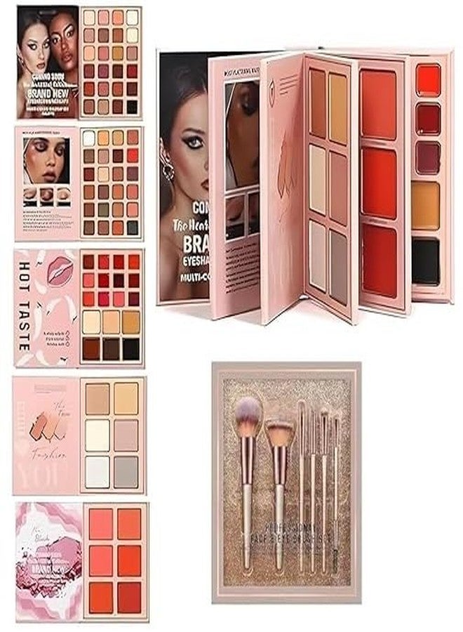 SKINPLUS All-in-One Makeup Book, Foldable Palette, Multi Shades, Contour, Blush, Highlight, Eyeshadow with Lipstick (Fashion Heart) with 6 pcs Face And Eye Makeup Brushes Set For Cream, Liquid And Powder Formulation - Image 1