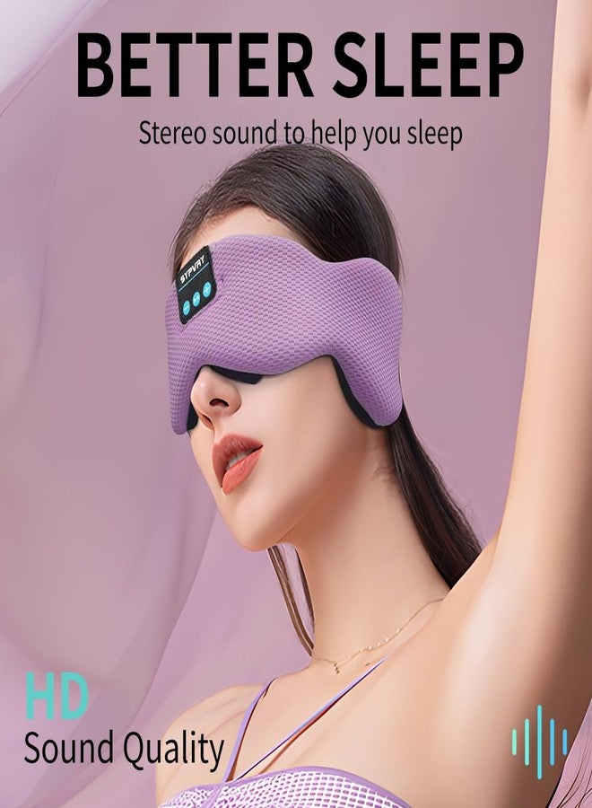 SYPVRY Bluetooth 5.4 Headphones Headband Eye Mask Wireless Sleep Mask，Blackout Bluetooth Eye Mask for Sleeping，Cotton Sleep Mask for Side Sleepers Adjustable Hook and Loop, Purple - Image 4