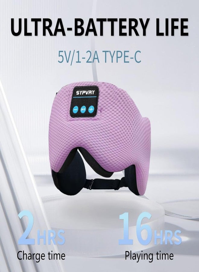 SYPVRY Bluetooth 5.4 Headphones Headband Eye Mask Wireless Sleep Mask，Blackout Bluetooth Eye Mask for Sleeping，Cotton Sleep Mask for Side Sleepers Adjustable Hook and Loop, Purple - Image 2