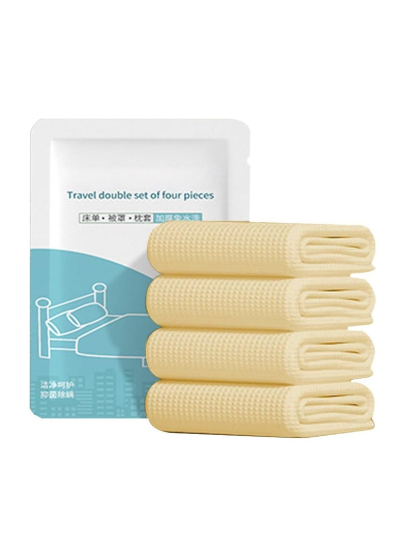 SYOSI - Disposable Bedding Set, for Travel & Emergency, Includes Bed Sheets, Quilt Cover, Pillow Case, and Bedspread, Thickened Material, Portable & Hygienic, Double Bed Size, Yellow, 4-Piece Set - Image 1