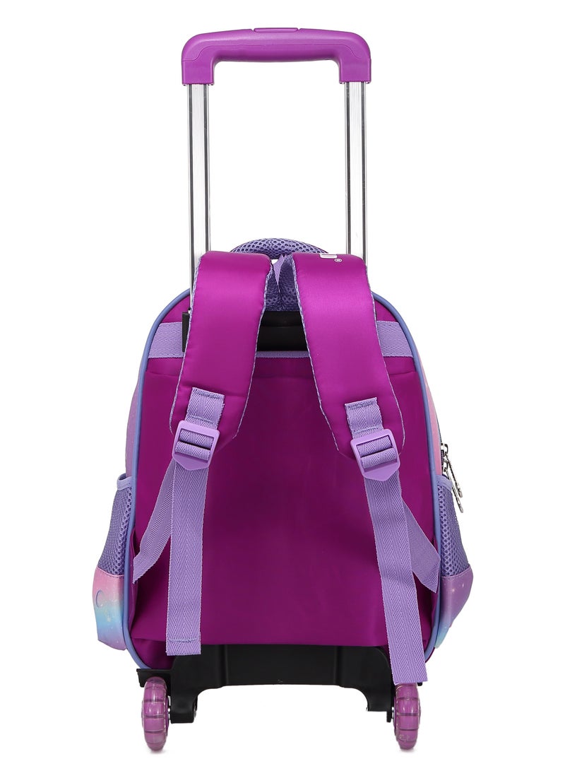 Baby Backpack 3Pcs For Baby Girls 1 lunch 1 Pencil Box And 1 Bag With Adjustable Strap For School 2 Wheels 14 Inch