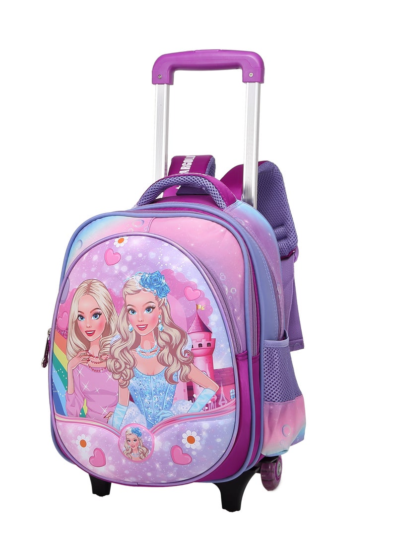 Baby Backpack 3Pcs For Baby Girls 1 lunch 1 Pencil Box And 1 Bag With Adjustable Strap For School 2 Wheels 14 Inch