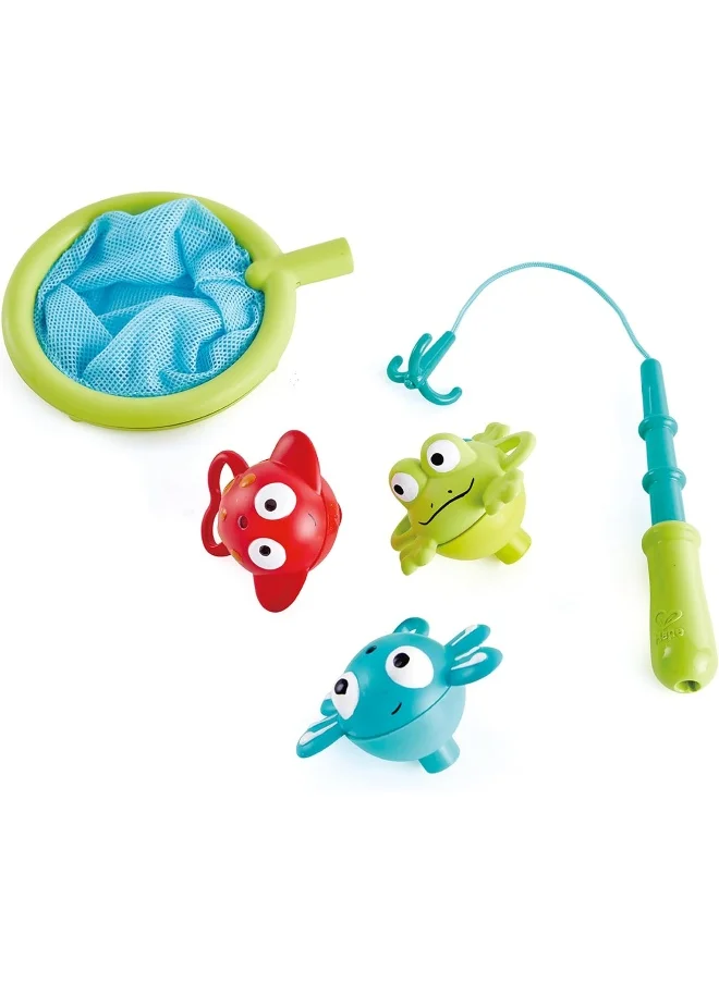 هيب Hape Double Fun Fishing Set, Jumping Sea Creatures with Net & Detachable Fishing Pole Handle, Bathtub Toys for Toddlers, 5 Pieces Multicolor Bathtub Toys, Ages 2 Years+