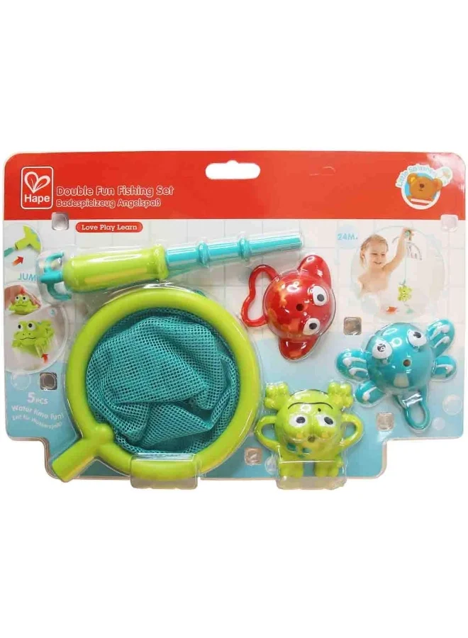 Hape Double Fun Fishing Set, Jumping Sea Creatures With Net & Detachable Fishing Pole Handle, Bathtub Toys For Toddlers, 5 Pieces Multicolor Bathtub Toys, Ages 2 Years+