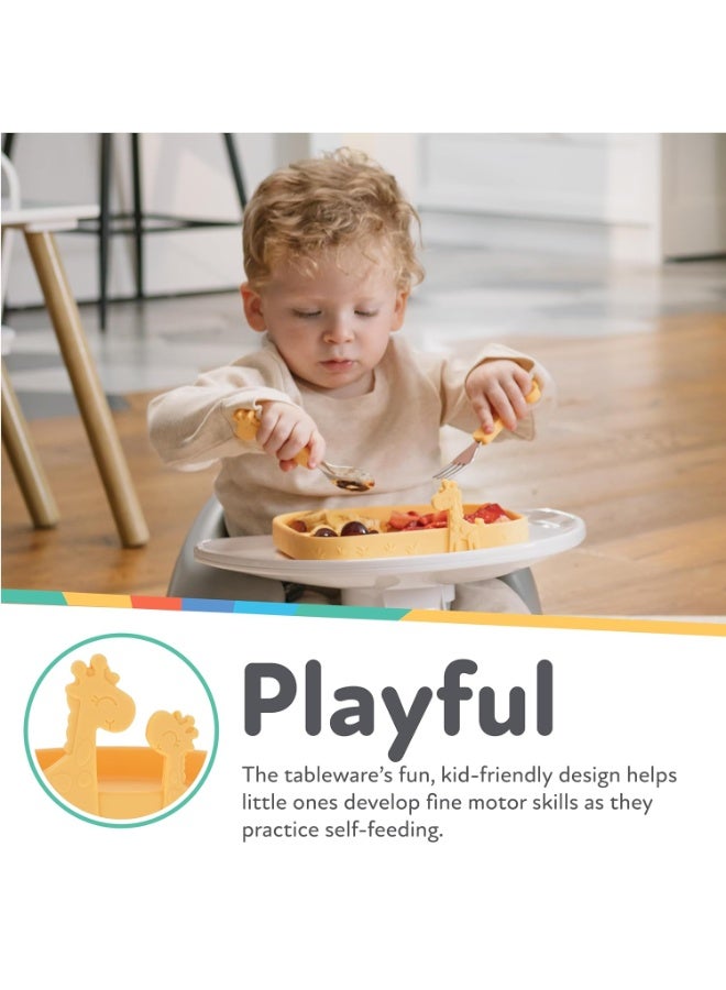 Nuby Animal Friend Silicone Round Plate - Toddler Plate - 6+ Months - Yellow Giraffe Plate - Image 4