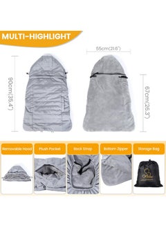 Orzbow Orzbow Winter Baby Carrier Cover with Detachable Hood, Waterproof & Windproof, Universal for Baby Carriers and Baby Waist Stool, Baby Bunting Bag for Car Seats and Strollers with Storage Bag, Gray  - Image 2