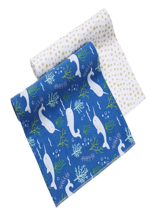 BreathableBaby Active Swaddle Blanket & Wrap 2 Pack - Narwhal and Gold Dots, Lightweight Premium Activewear Fabric, 47 x 47-inch Extra Large Multi-Use Blanket - Image 1