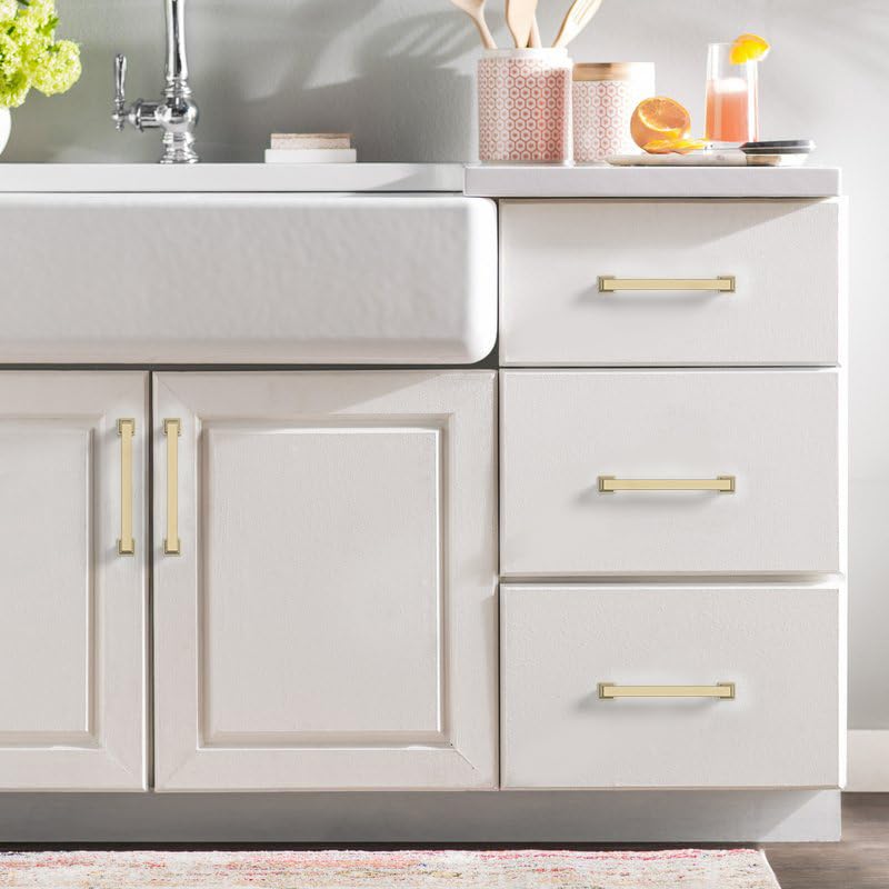 9BUILD 6 Pack 5 Inch Brushed Brass Cabinet Handles - Gold Kitchen Hardware Pulls for Cabinets and Cupboards - Image 4